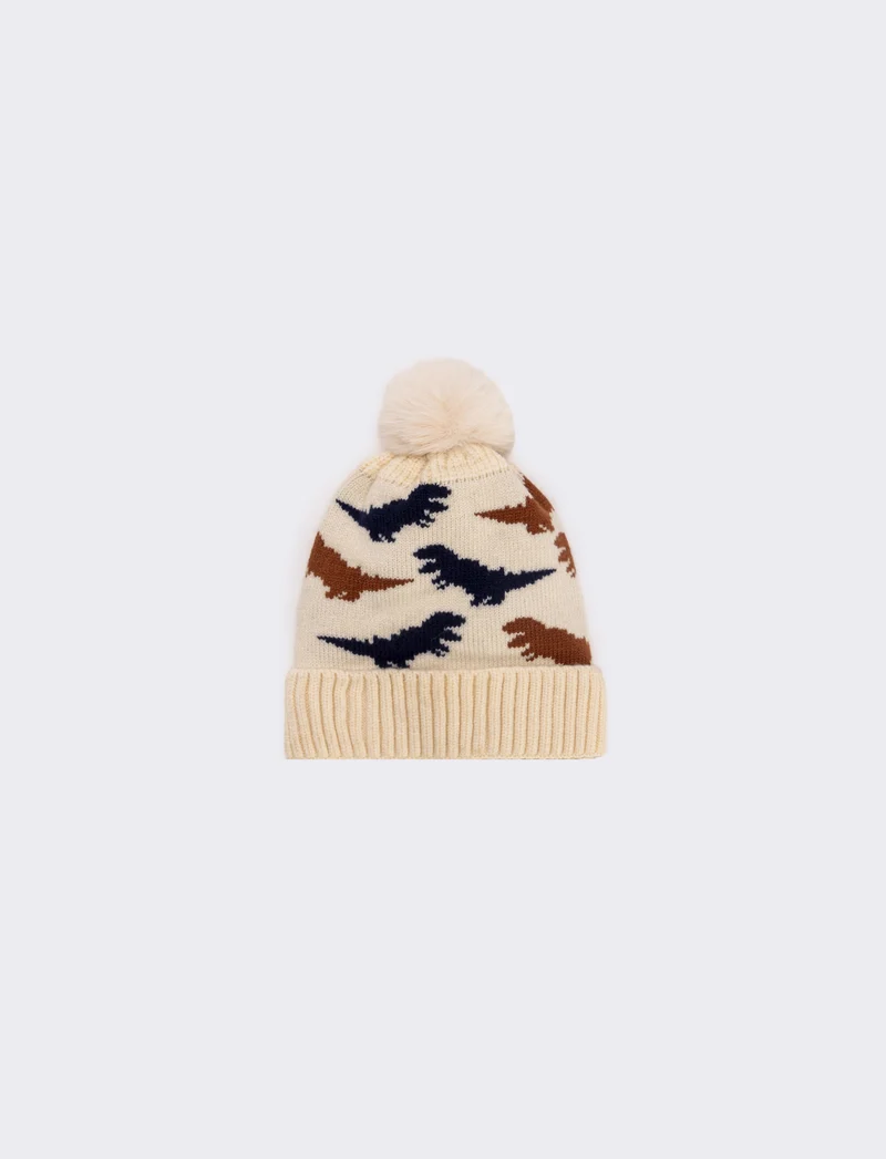 Cappello dinosauri con pon pon bambino - Bianco sporco
