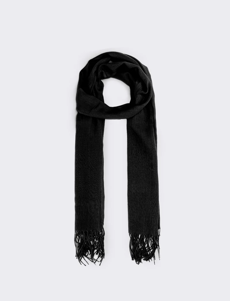 Foulard con frange unito elegante - Nero