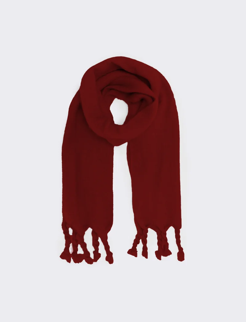 Foulard unito con frange torciglioni donna - Rosso