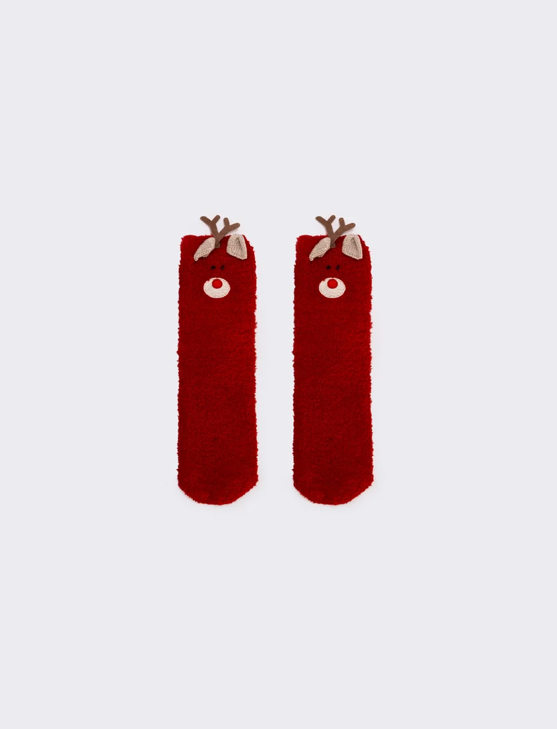 Calzino antiscivolo donna renna - Rosso