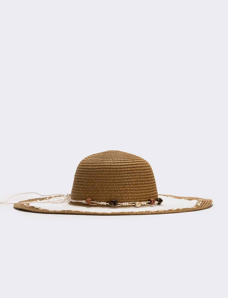 Cappello bicolor in paglia con impunture - Bianco