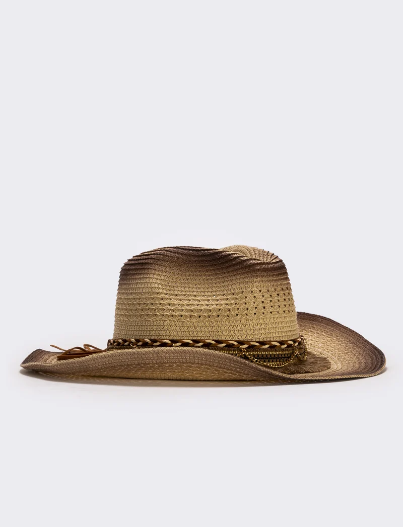 Cappello cowboy frangiato con catenina - Bianco natural
