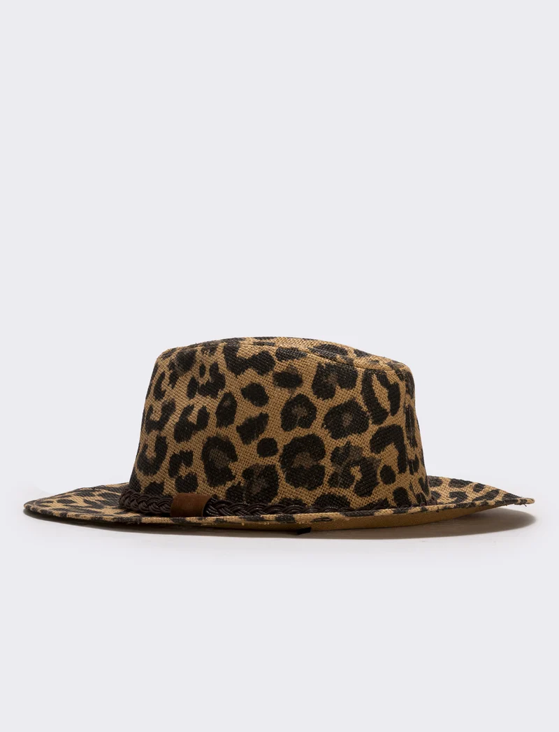 Cappello in paglia leopardato - Beige