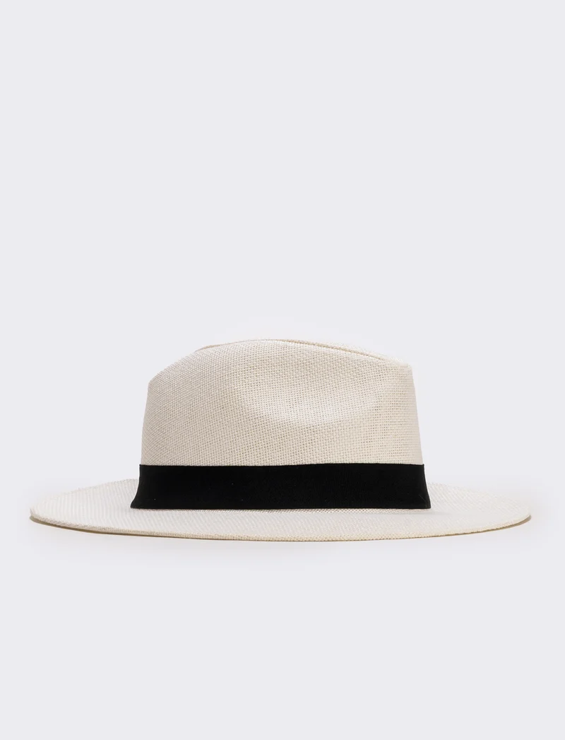 Cappello Panama Uomo con Banda Nera - Bianco