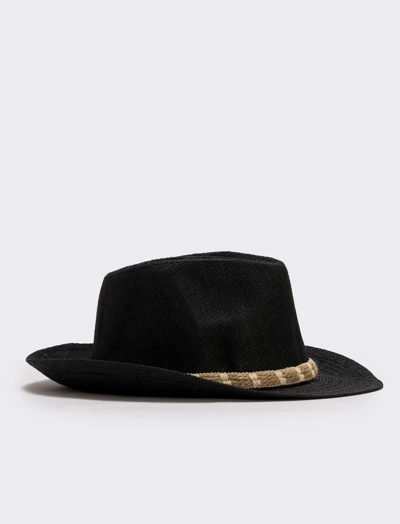Cappello di paglia con cordoncino uomo - Nero