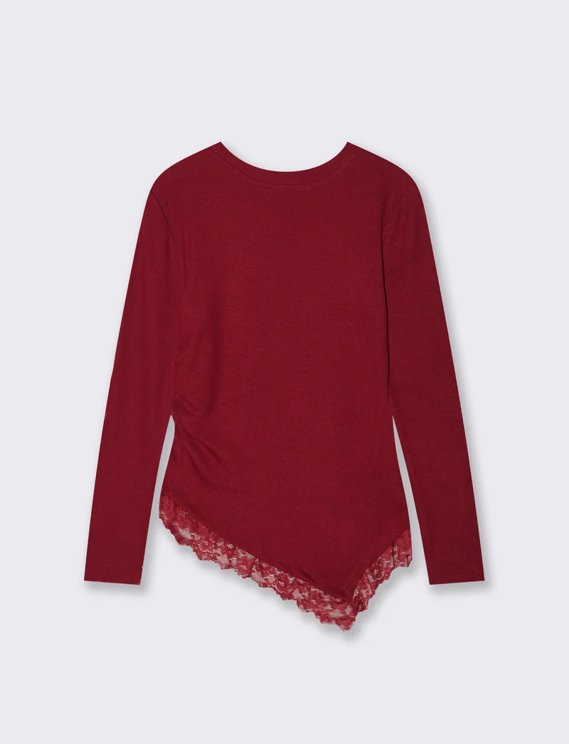 T-SHIRT MANICA LUNCA CON INSERTO - Bordeaux