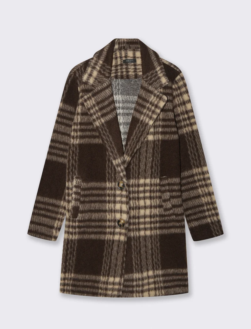Cappotto monopetto in tessuto a quadro - Moro