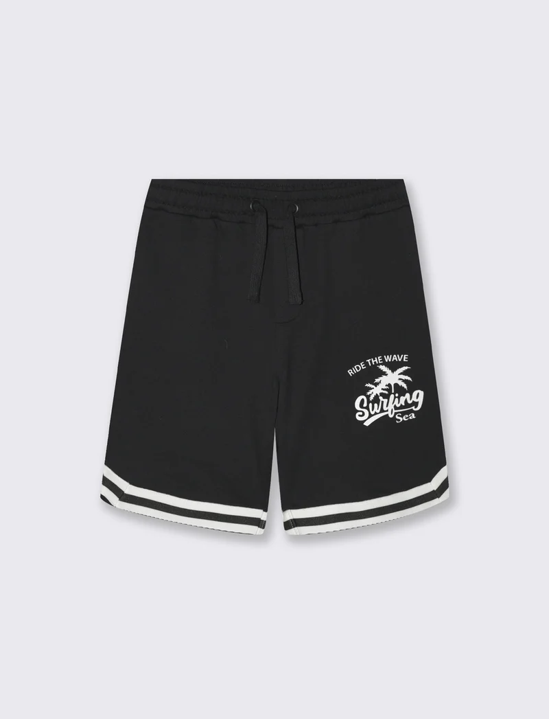 Bermuda in felpa sporty con stampa - Nero