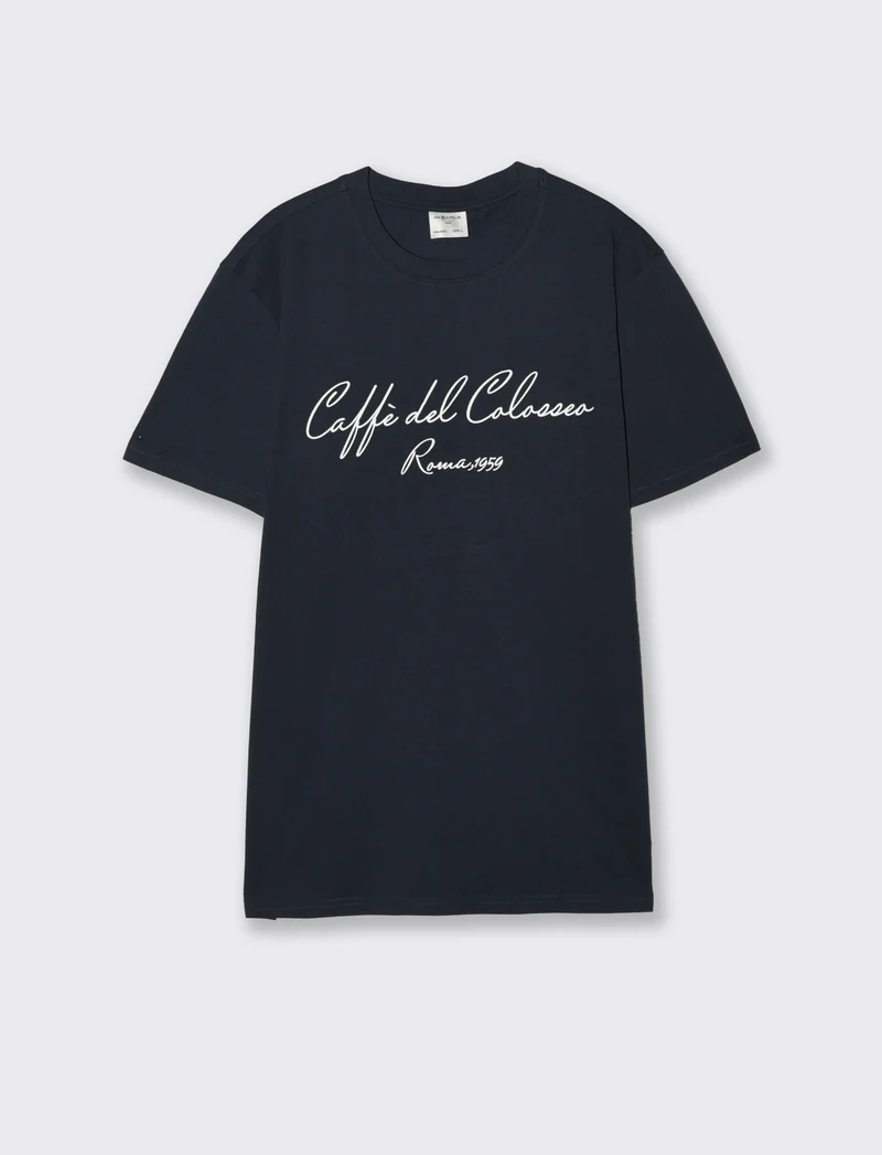 T-shirt girocollo con stampa 3D effetto - Blu
