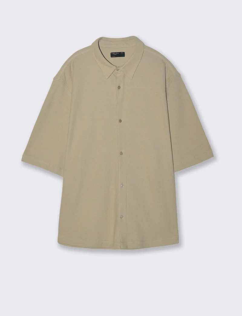 Camicia Micro Waffle con Colletto Francese - Verde salvia