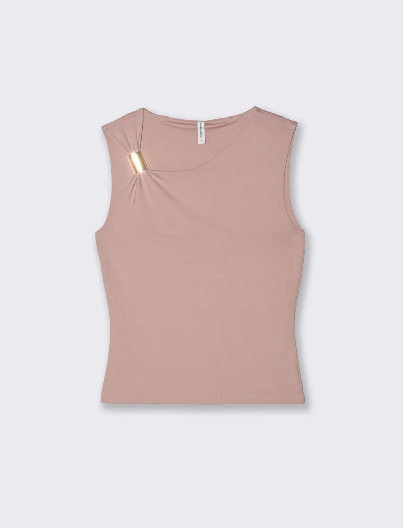 Top asimmetrico con dettaglio gioiello - Rosa antico