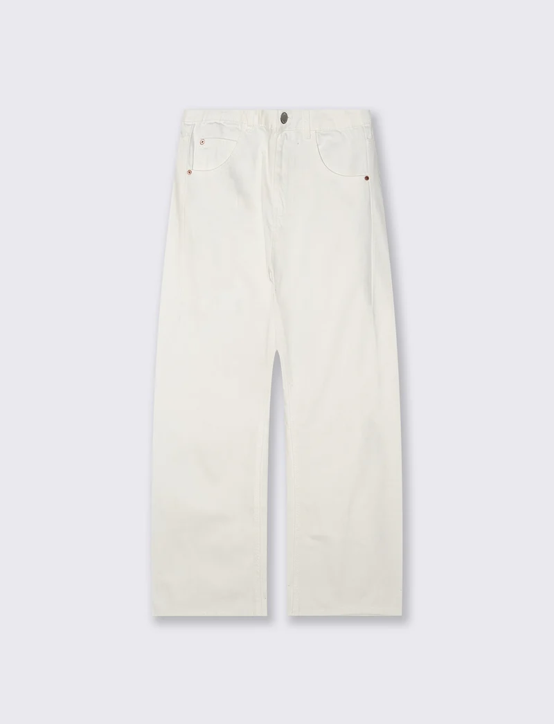 Jeans Gamba Larga con Vita Regolabile - Bianco