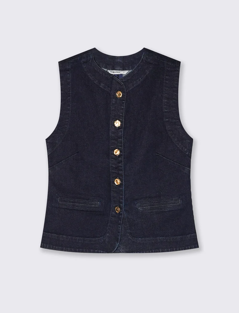 Gilet in denim con tasche a taglio avanti - Denim
