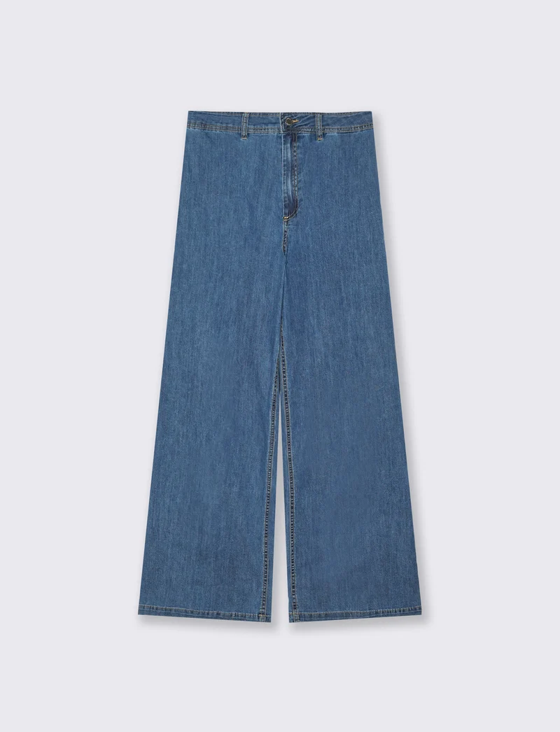 Jeans Gamba Larga con Vita Alta - Denim chiaro