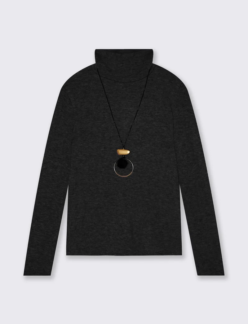 Maglia collo alto con collana - Nero