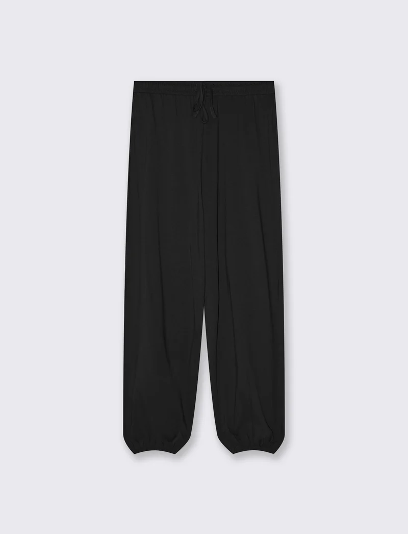 Pantalone in cotone con elastico in vita - Nero
