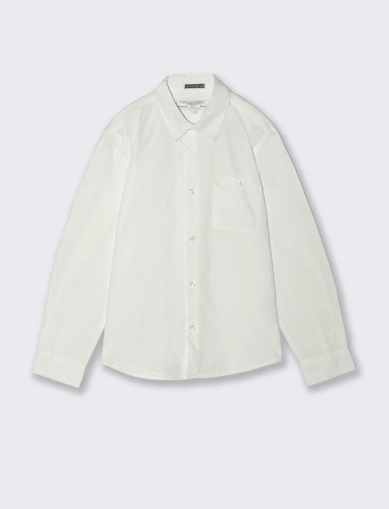 Camicia in cotone tinta unita casual - Bianco latte