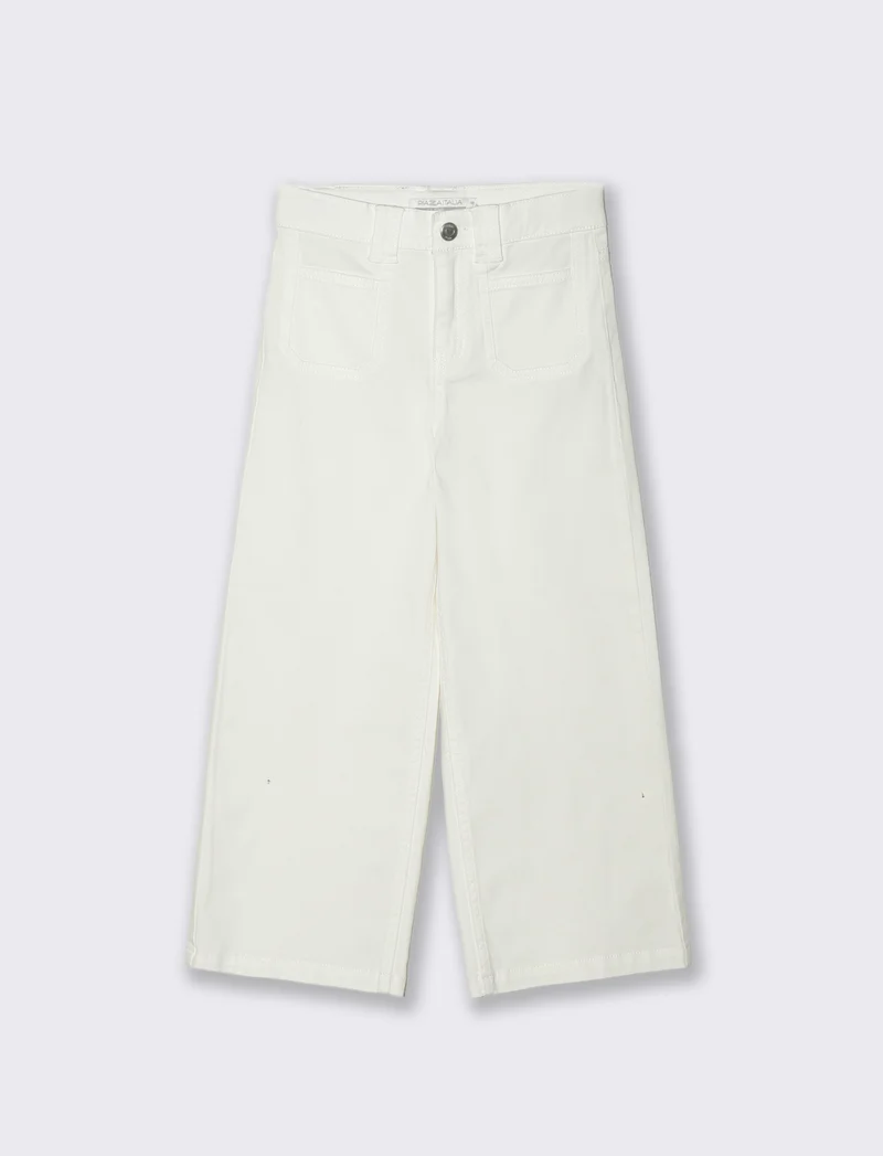 Pantalone gamba larga in cotone per bambina - Bianco latte