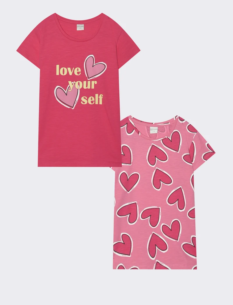 2 pack T-shirt mezza manica comode - Fuxia