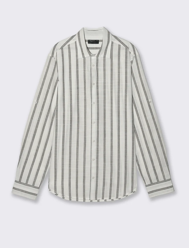Camicia a righe con collo francese - Moro