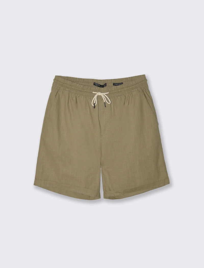 Bermuda Jogger in Cotone Slub con Tasche - Verde kaki