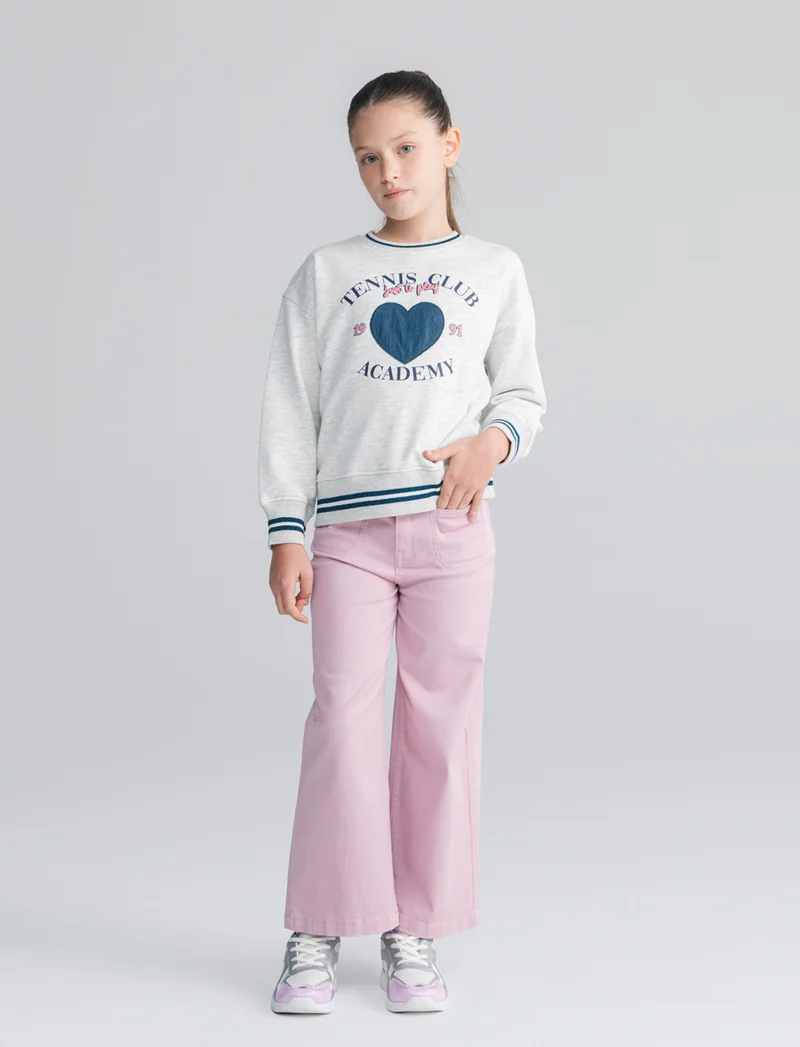 Pantalone gamba larga in cotone per bambina - Rosa chiaro