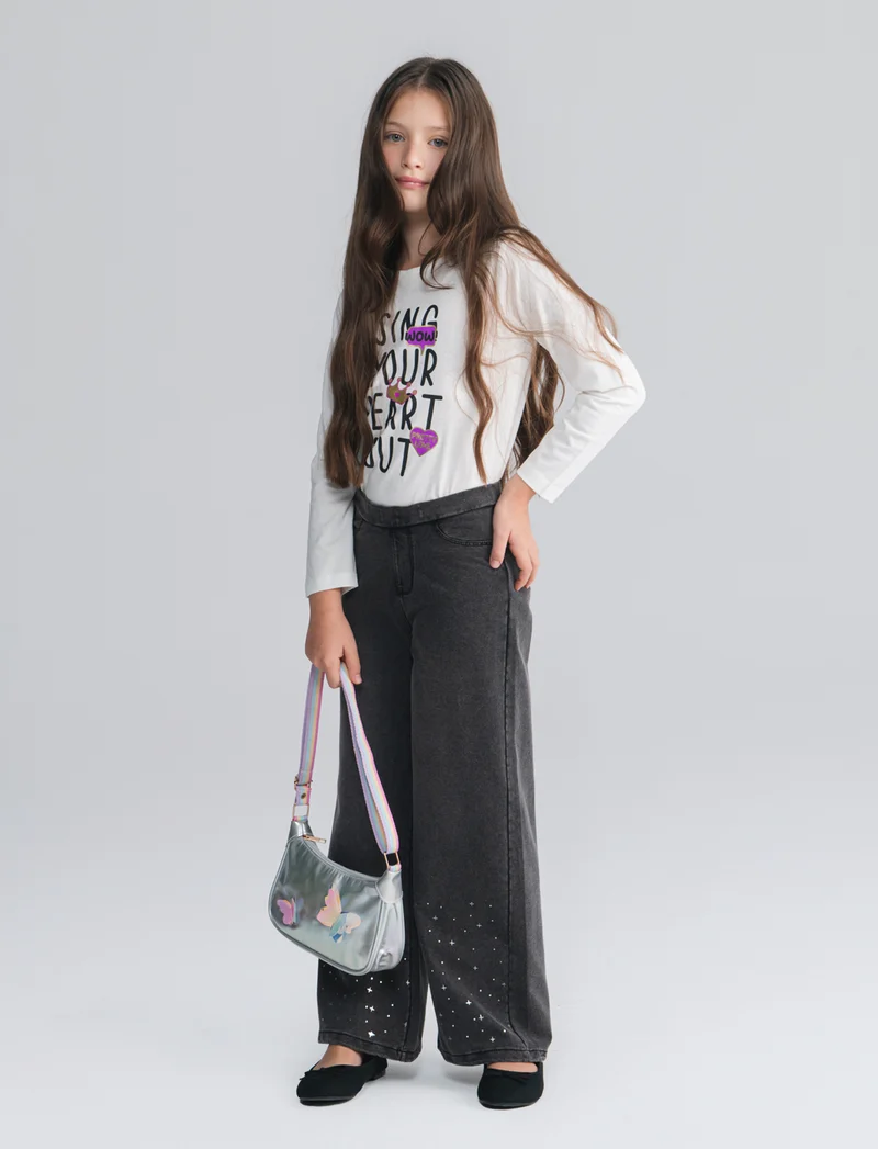 Leggings gamba larga effetto denim bimba - Grigio scuro