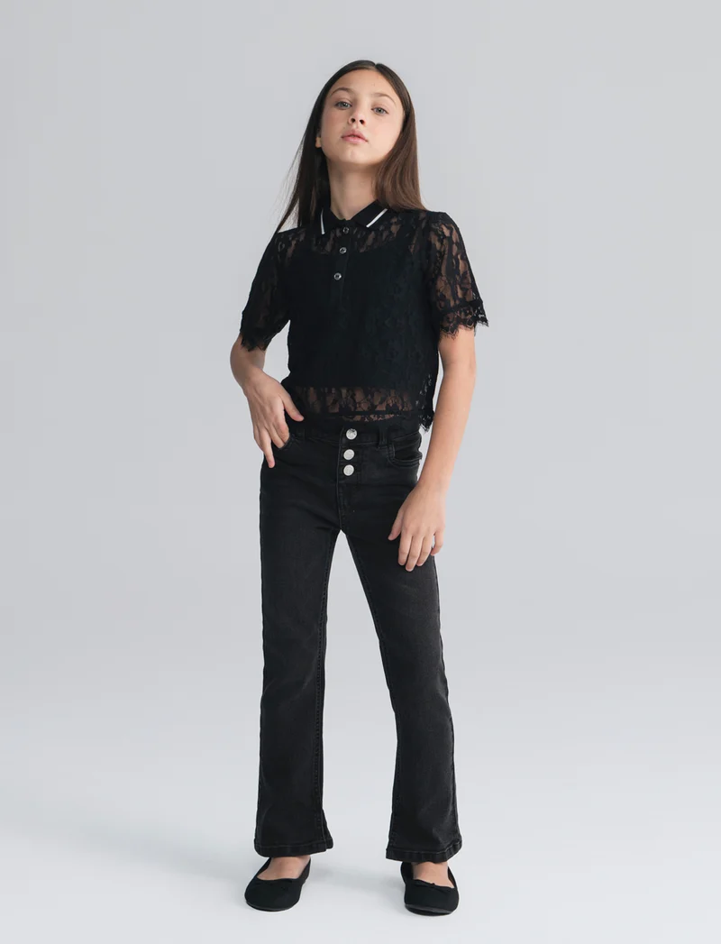 Jeans flare fit elastico per bambina - Nero