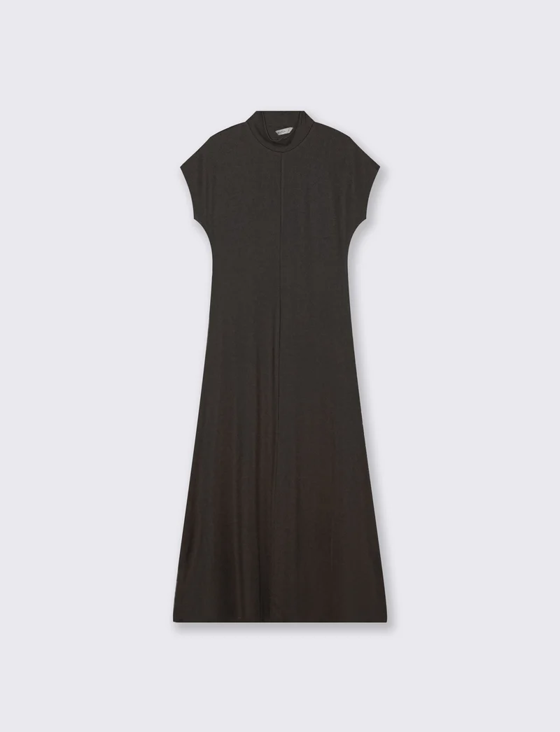 Vestito lungo in cotone manica corta - Nero
