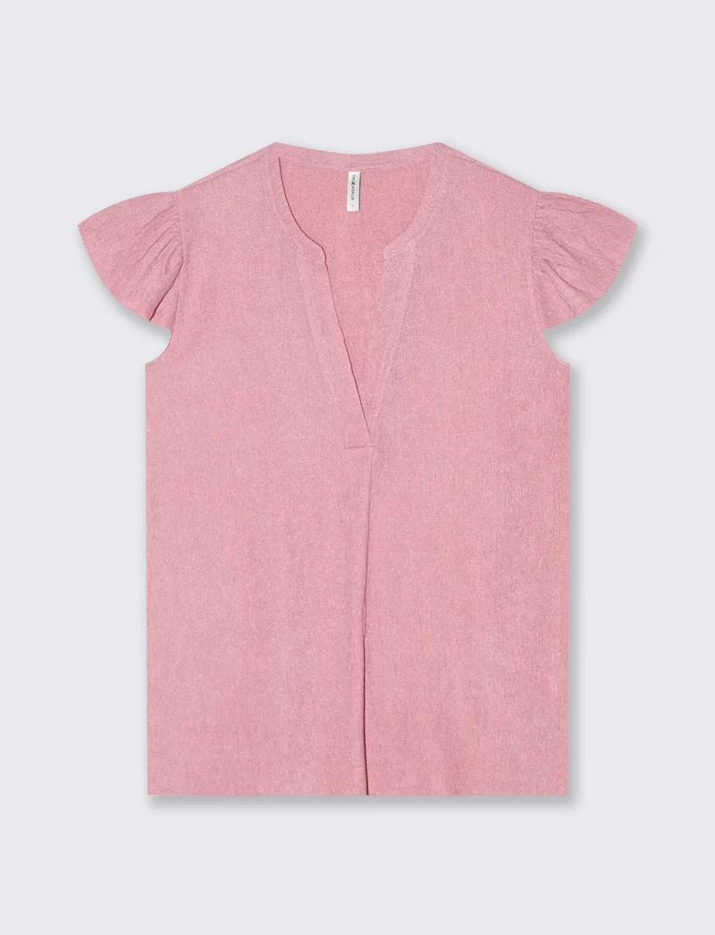 Blusa con scollo a V e rouches maniche - Rosa polvere