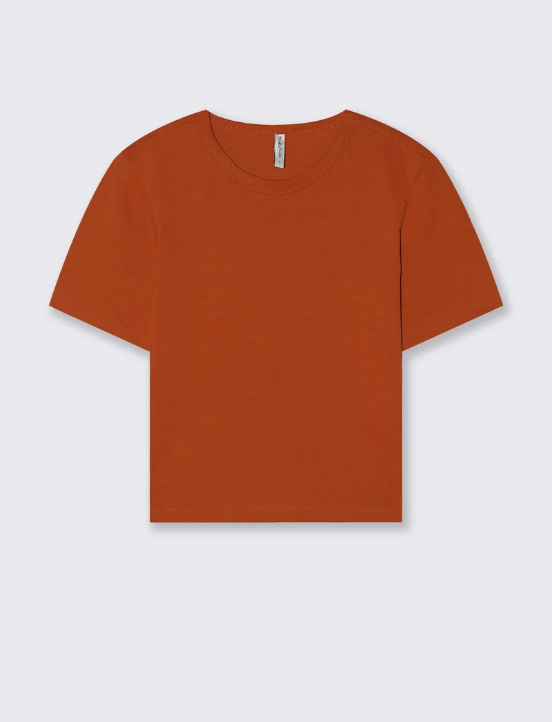 T-Shirt Basica Crop Manica Corta - Cognac