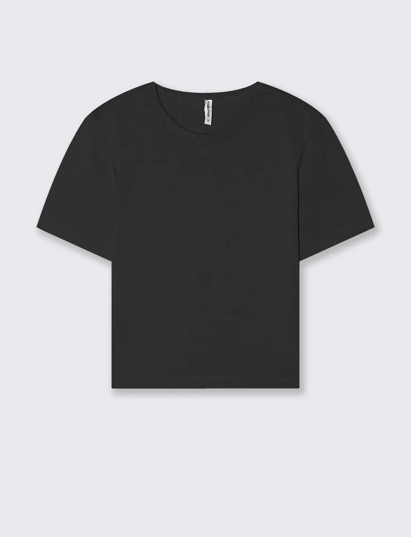 T-Shirt Basica Crop Manica Corta - Nero