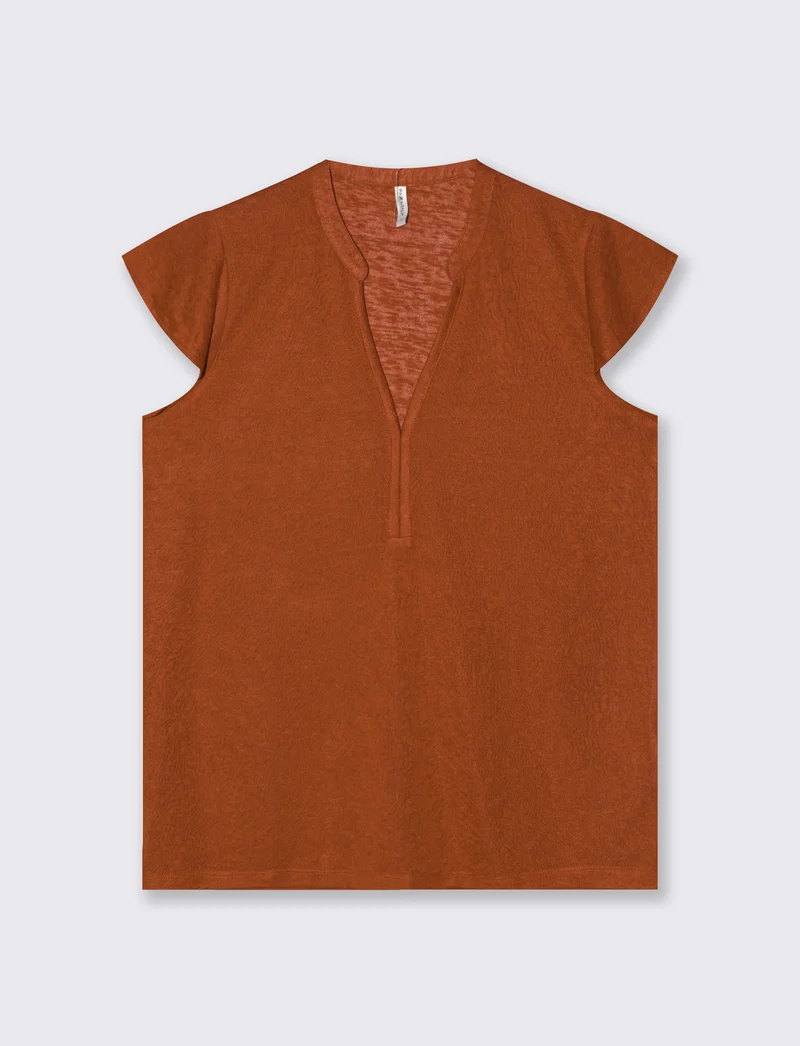 T-Shirt Scollo a V Manica Corto - Cognac