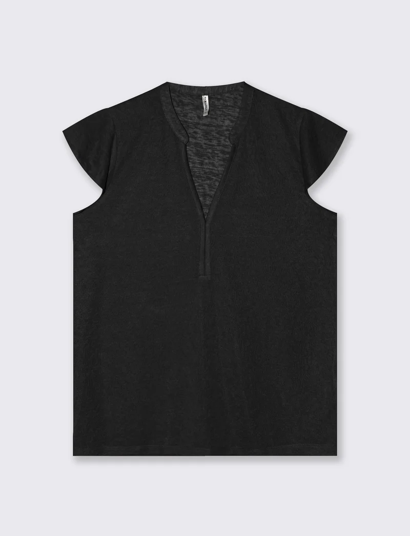T-Shirt Scollo a V Manica Corto - Nero