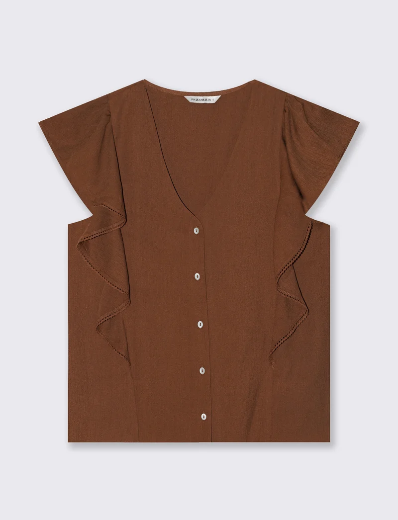 Camicia Giro Maniche con Rouches - Marrone tabacco