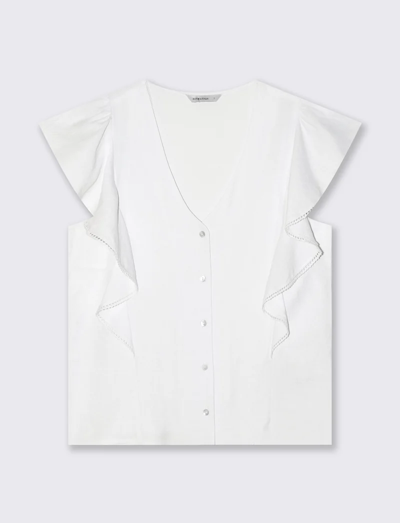 Camicia Giro Maniche con Rouches - Bianco