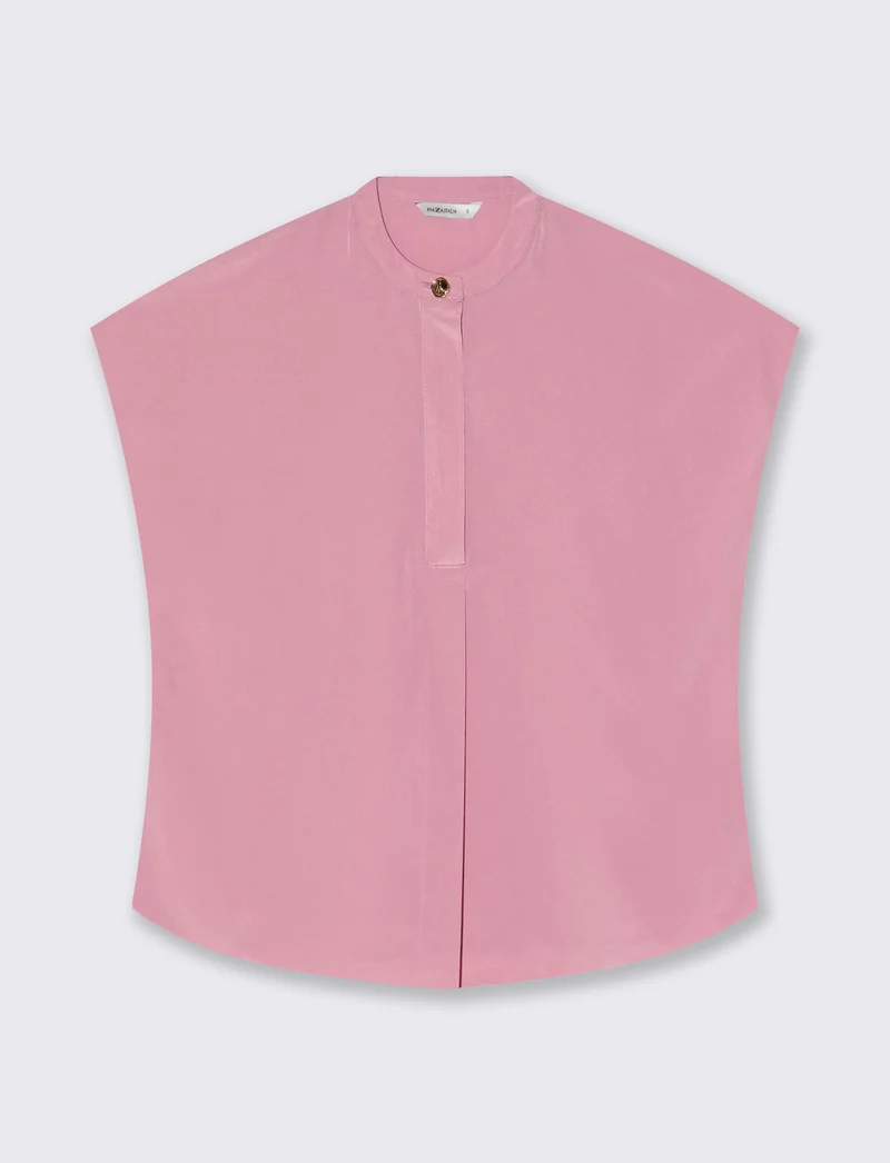 Blusa con colletto coreano e spacchi - Rosa polvere