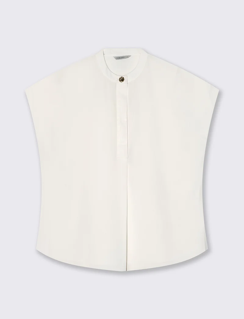Blusa con colletto coreano e spacchi - Avorio