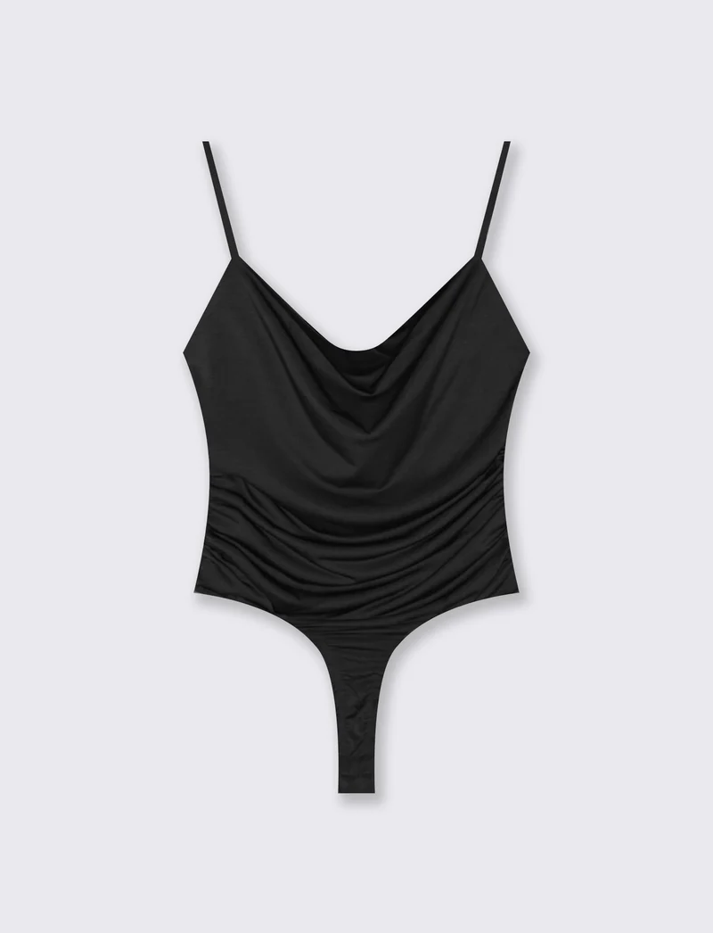 Body con spalline e scollo morbido - Nero