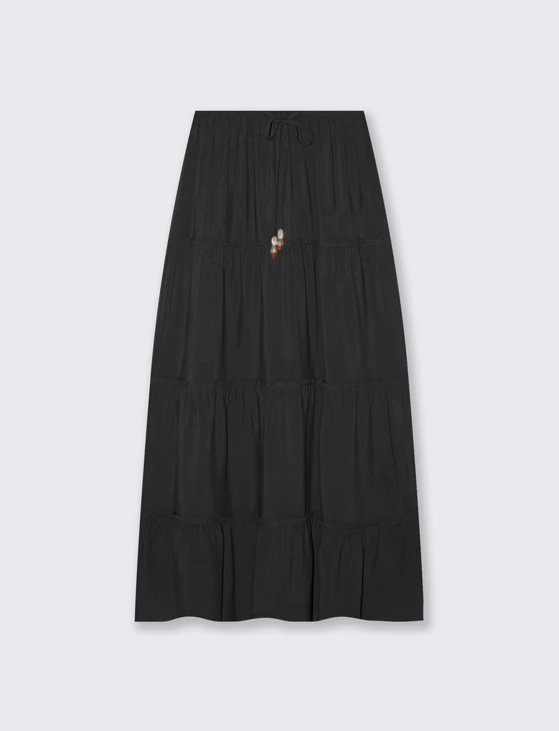 Gonna lunga con coulisse in vita - Nero