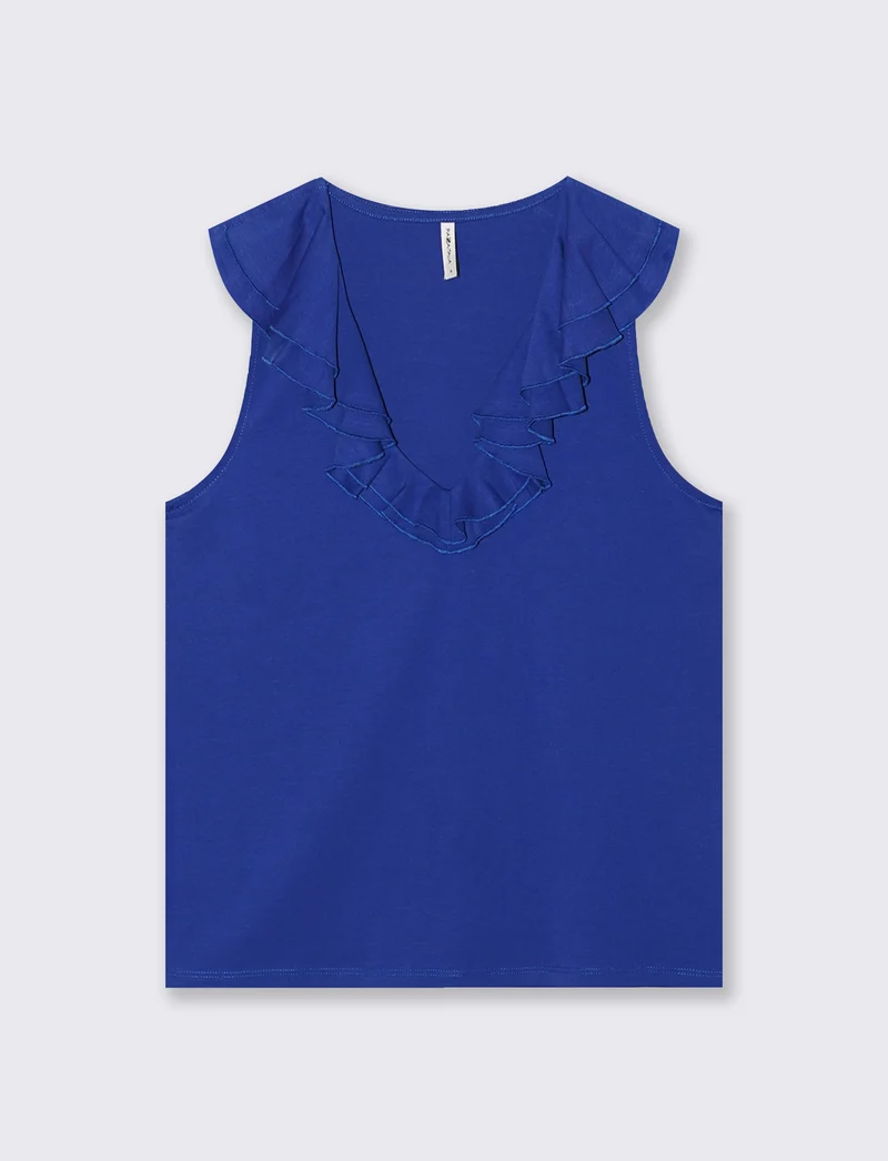 T-shirt in cotone con rouche V - Royal