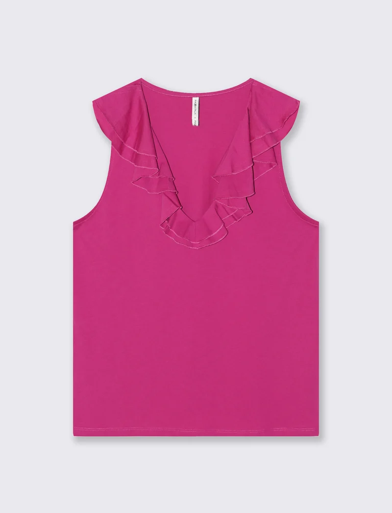 T-shirt in cotone con rouche V - Fuxia