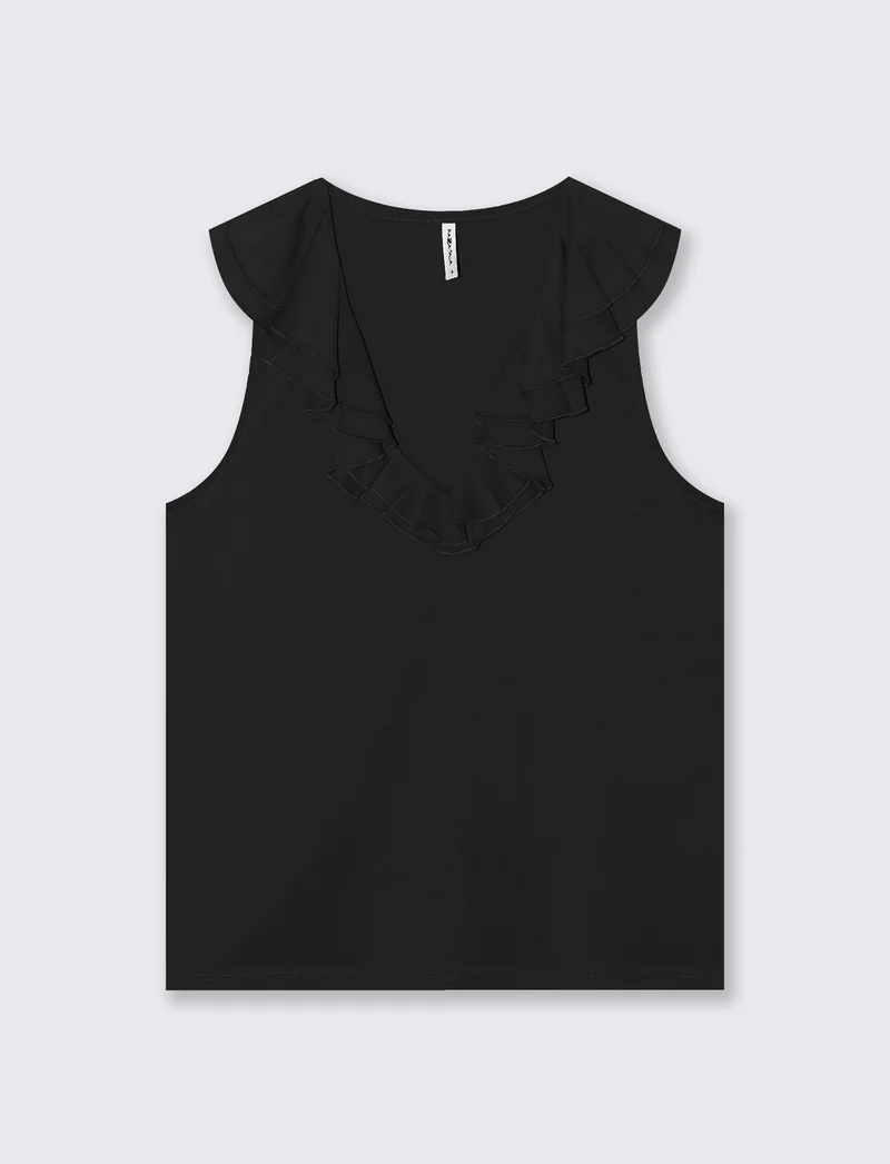 T-shirt in cotone con rouche V - Nero