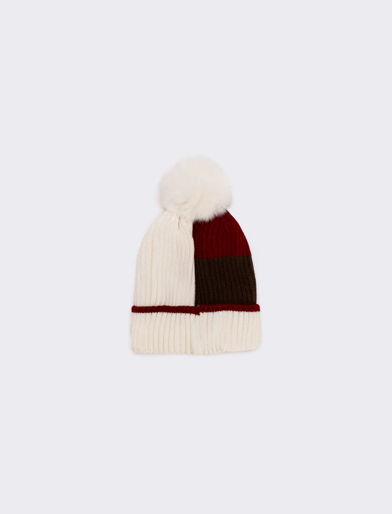 Cappello con pon pon bicolor bambino - Bianco sporco