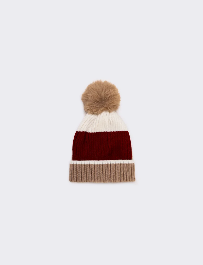 Cappello con pon pon bicolor bambino - Beige