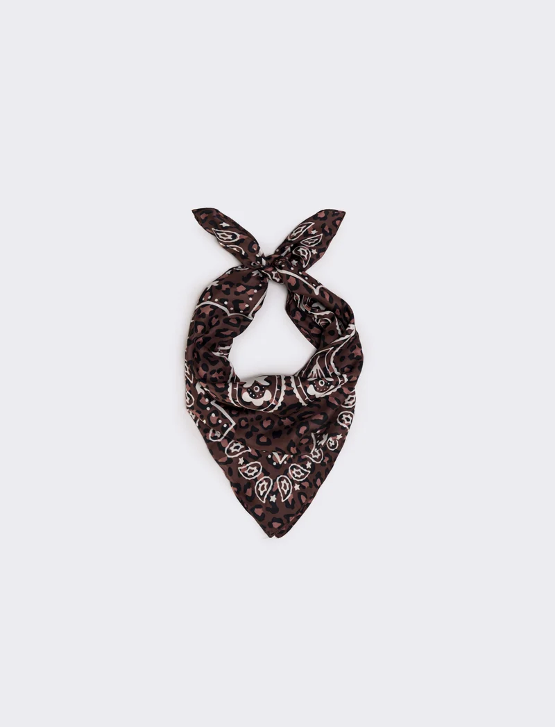 Foulard 70x70 paisley e leopardato - Moro