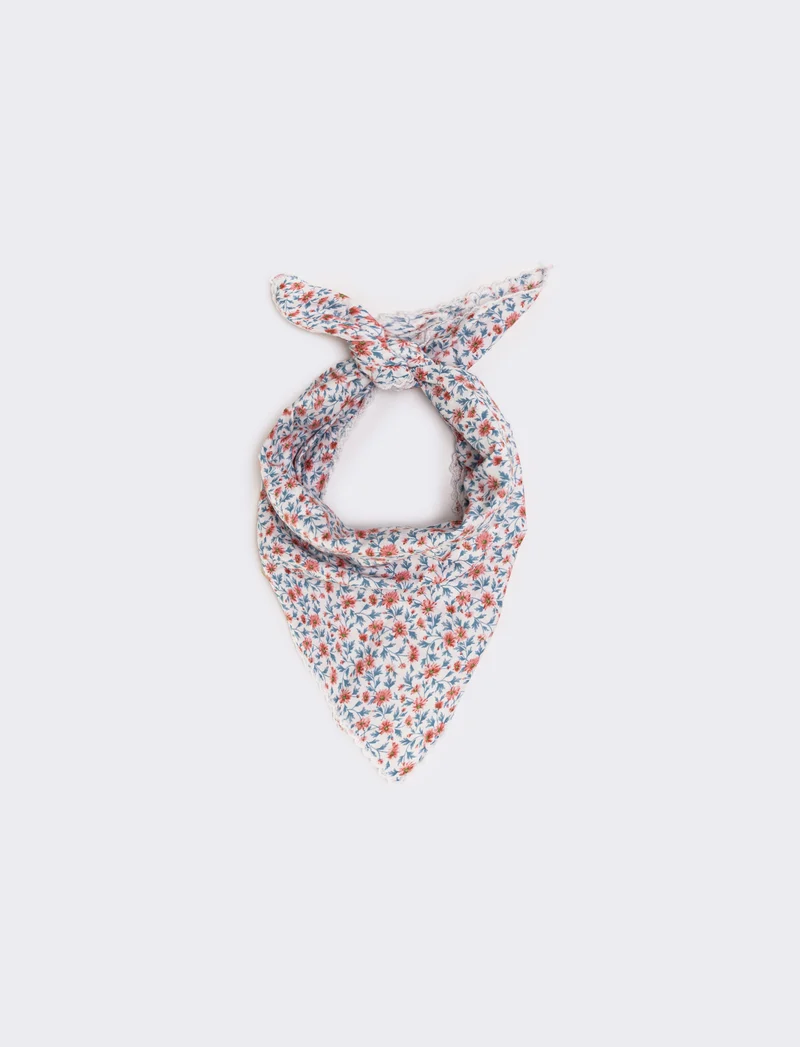 Foulard triangolo con fiorellini e pizzo - Rosa