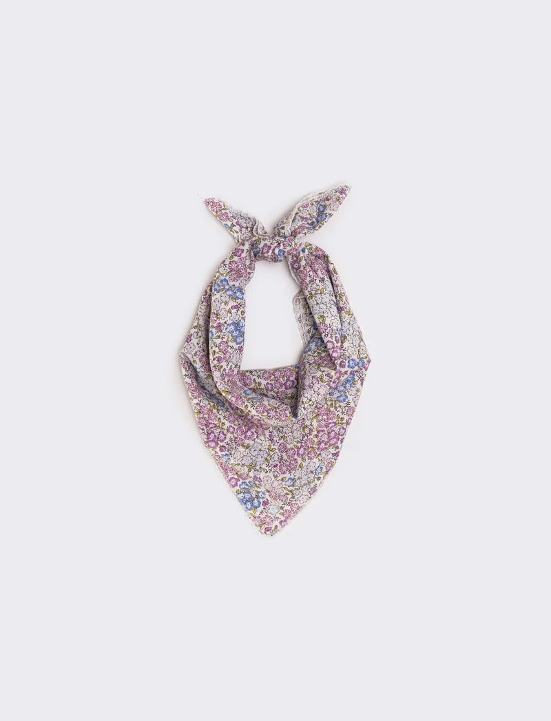 Foulard triangolo con fiorellini e pizzo - Lilla