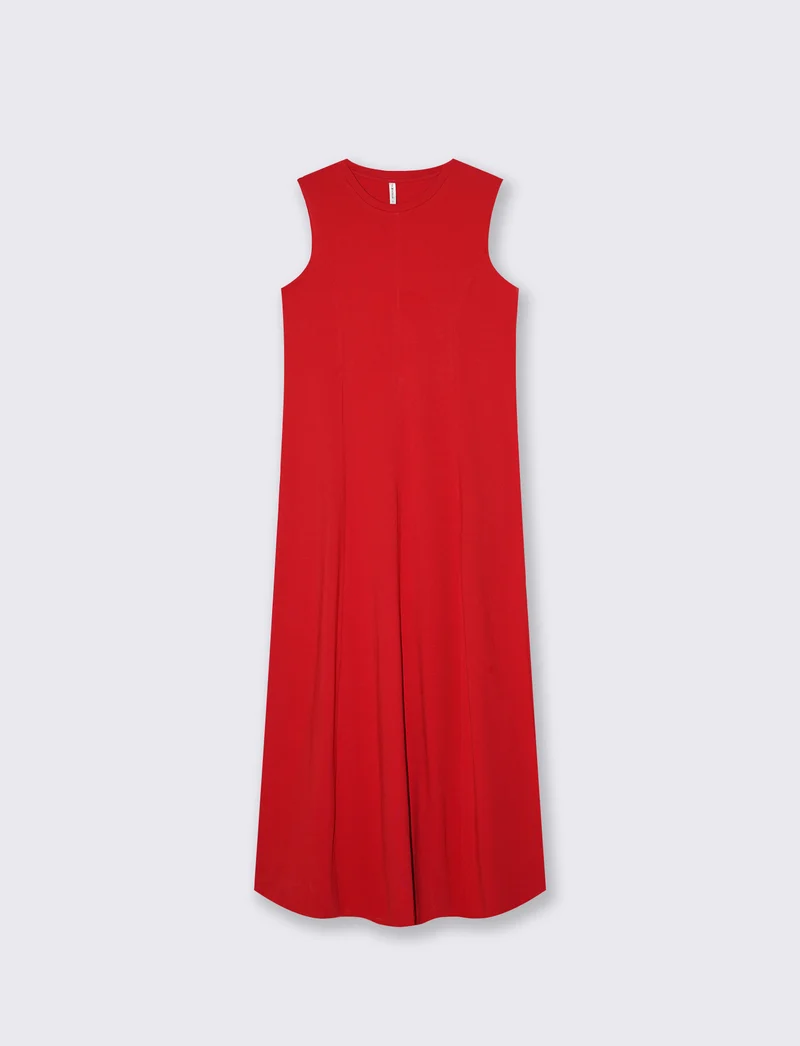 Vestito lungo in cotone svasato senza maniche - Rosso