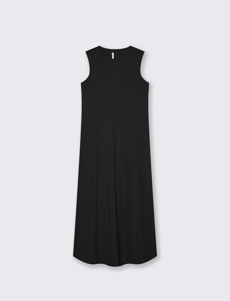 Vestito lungo in cotone svasato senza maniche - Nero